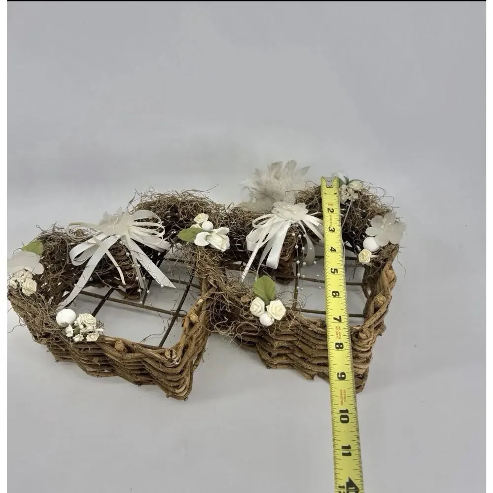 Rustic Grapevine Twig Double Heart Wall Decor Wedding Bridal Basket Centerpiece